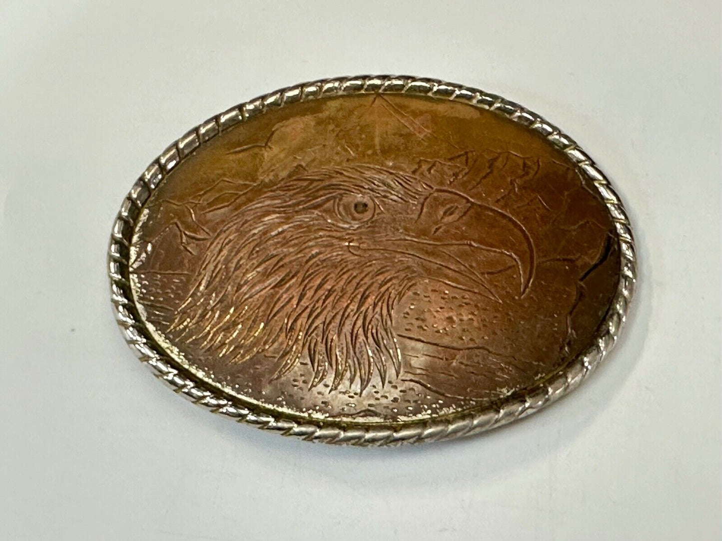 American Bald Eagle Brown Color Oval Patriotic Belt Buckle Made in USA marked W