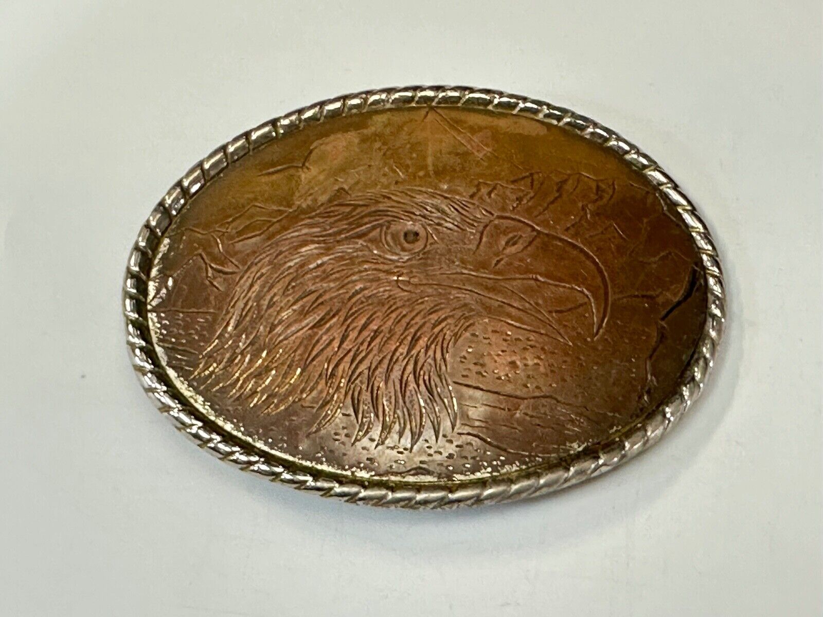 American Bald Eagle Brown Color Oval Patriotic Belt Buckle Made in USA marked W