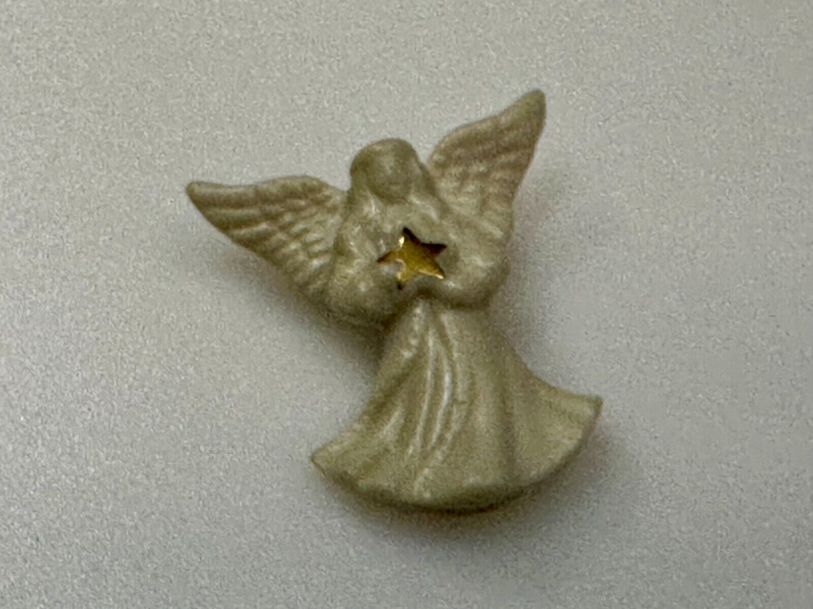 Vintage Lenox Angel w/ Gold Star White Porcelain Brooch Pin Handcrafted in China