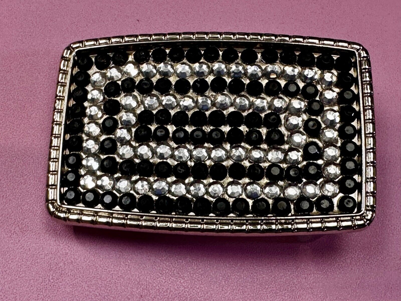 Beautiful Black and Clear Rhinestone Covered Rectangular Fashion Belt Buckle