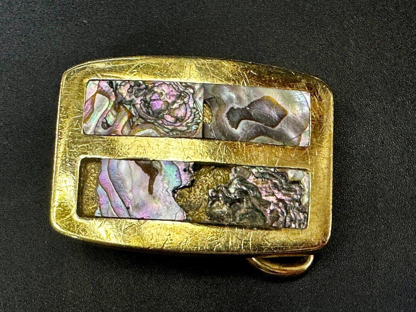 Alabone Shell  Inlay Hippy Boho Style Small Solid Brass Belt Buckle