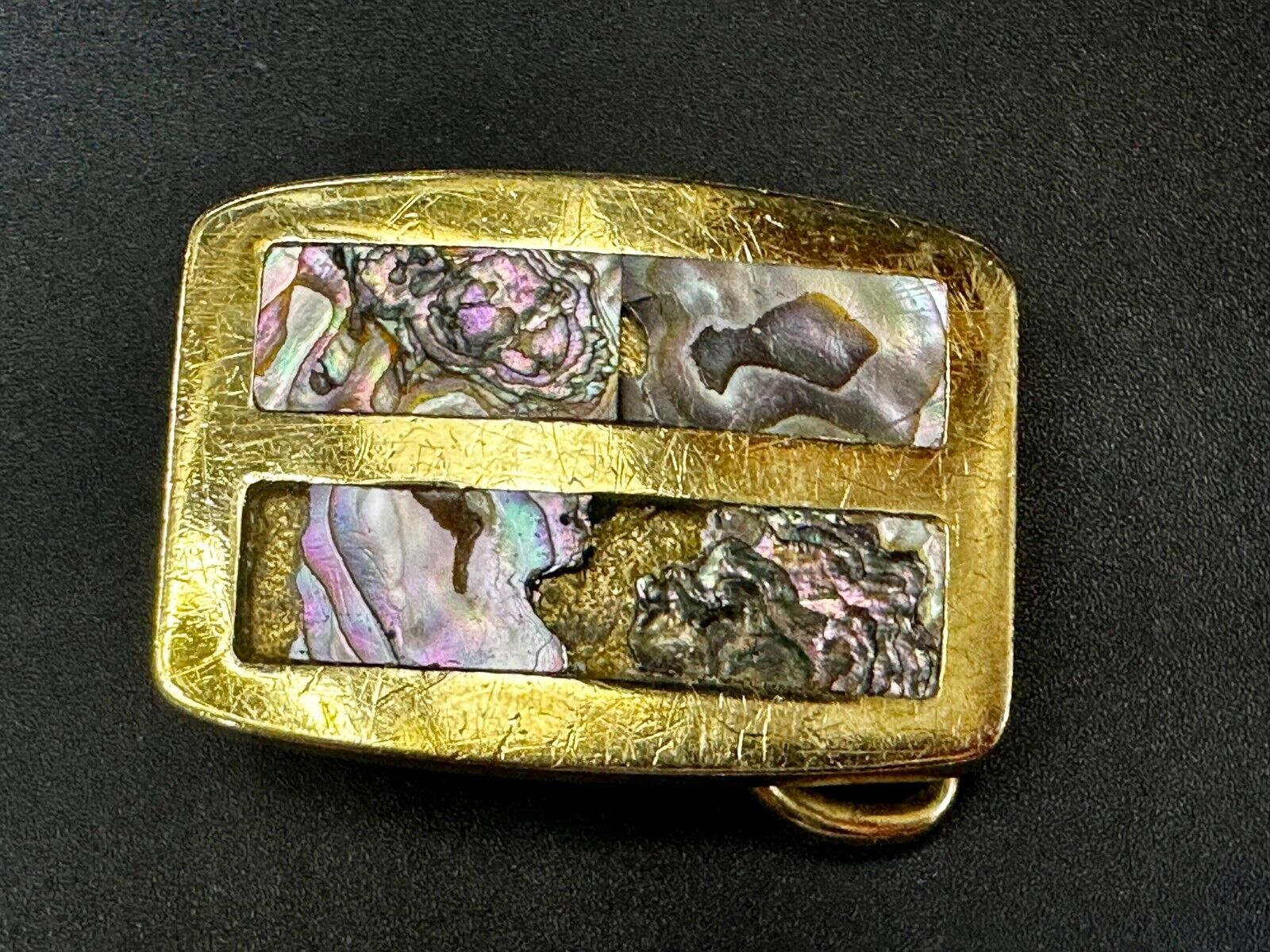 Alabone Shell  Inlay Hippy Boho Style Small Solid Brass Belt Buckle