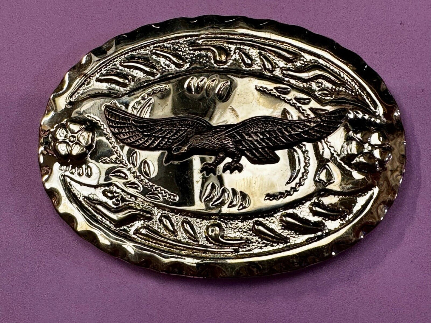 American Bald Eagle Flying Hunting Soaring Ornate Gold Color Western Belt Buckle