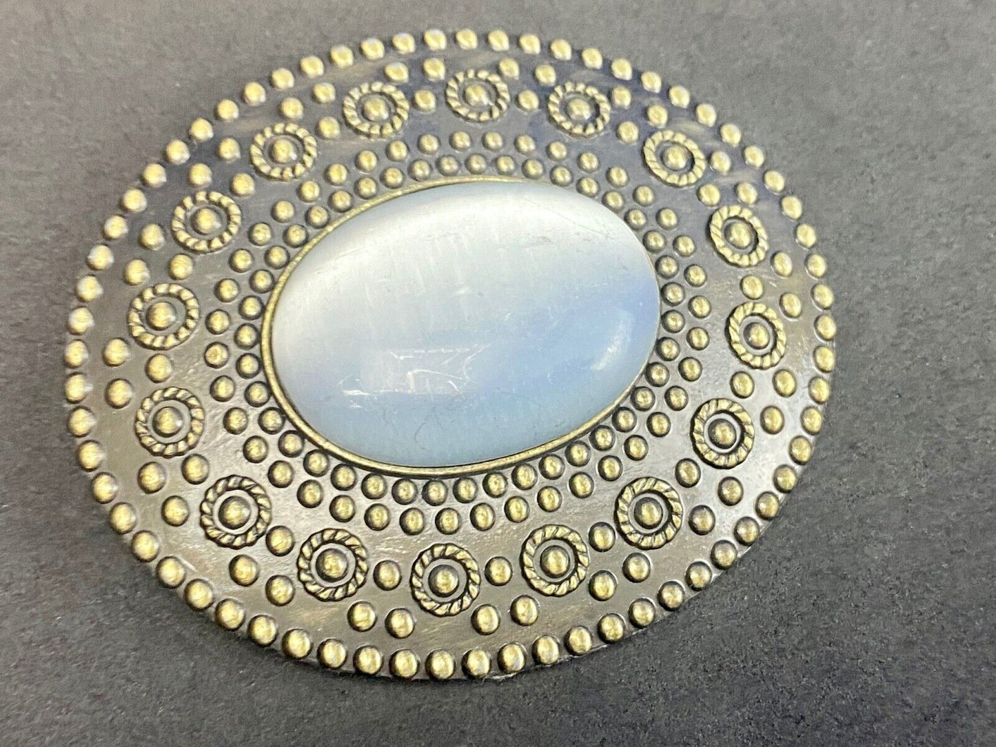 Unique Real or faux white oval stone in western centerpiece belt buckle