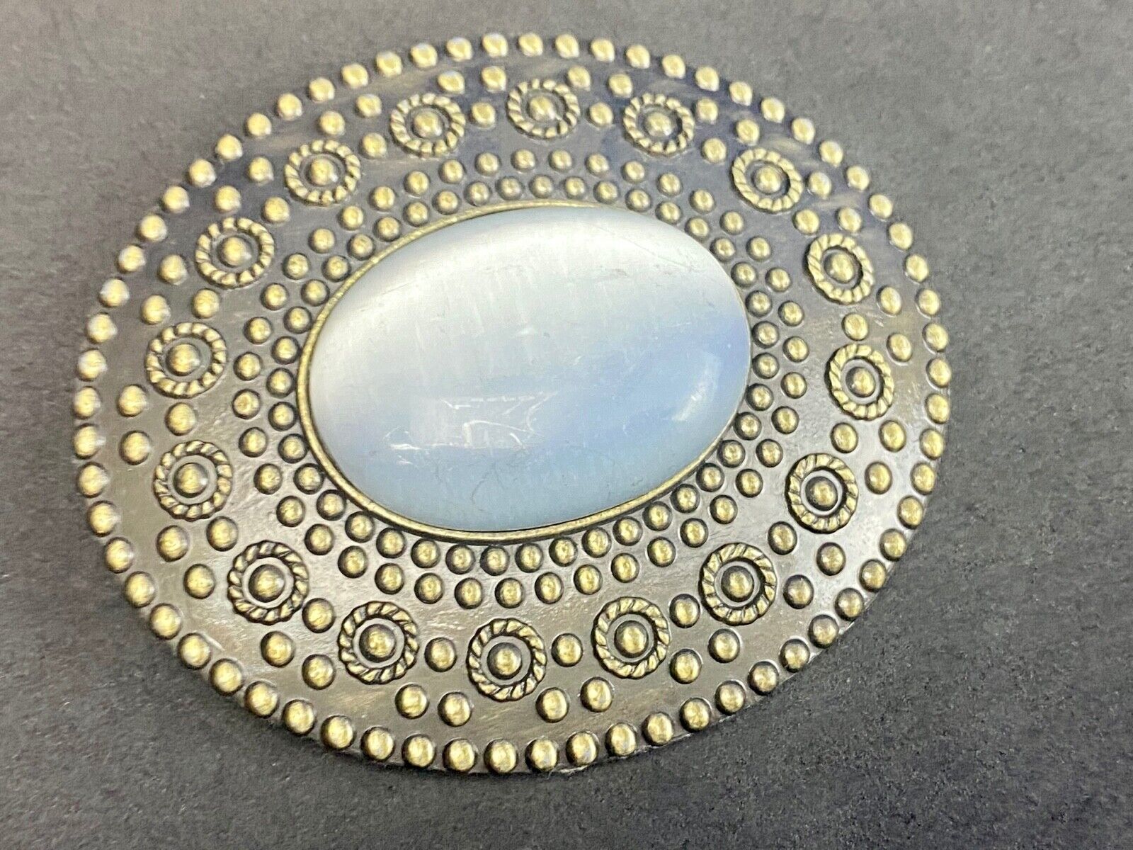 Unique Real or faux white oval stone in western centerpiece belt buckle