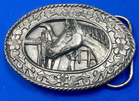 Vintage 1985 Horse lovers siskiyou pewter belt buckle