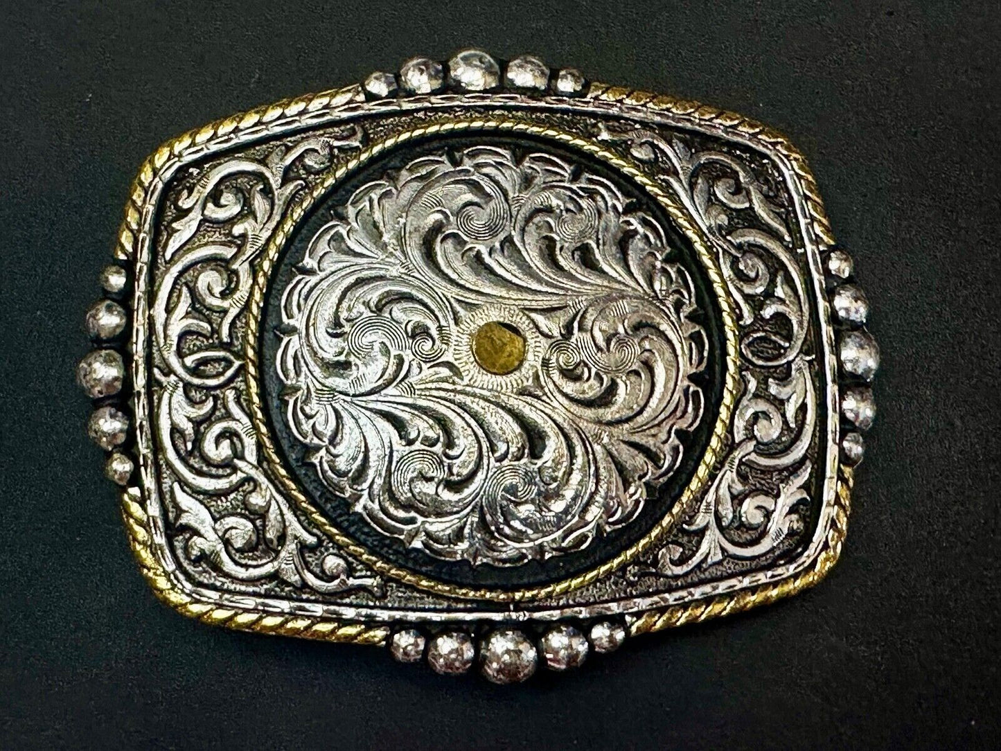 Authentic Silver Plated Western Cowboys flower swirl design Large Belt Buckle