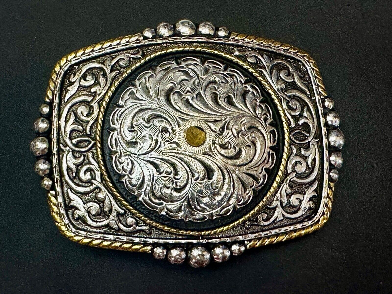Authentic Silver Plated Western Cowboys flower swirl design Large Belt Buckle
