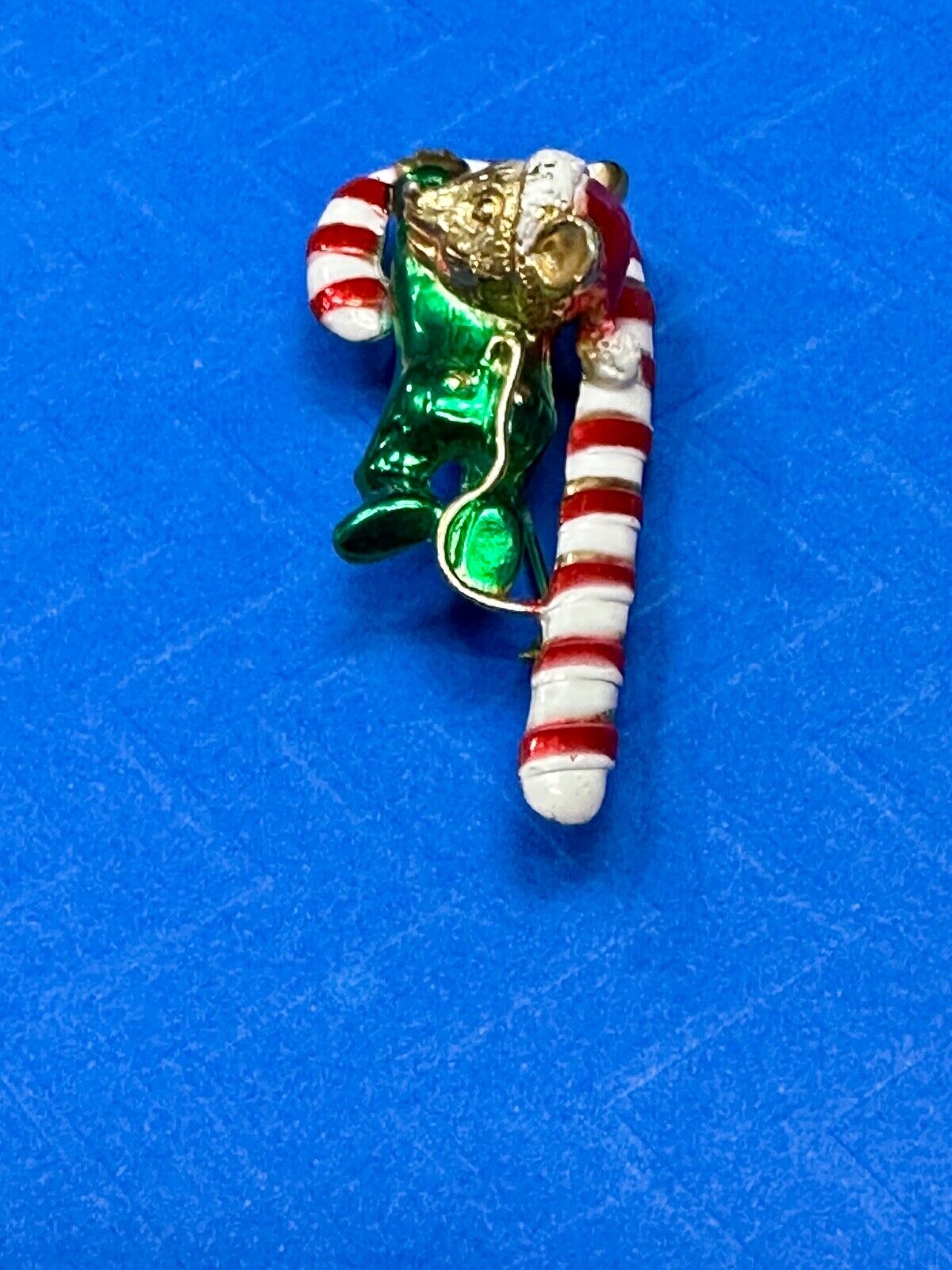 AJC signed MOUSE on Candy Cane Holliday Pin /  Brooch