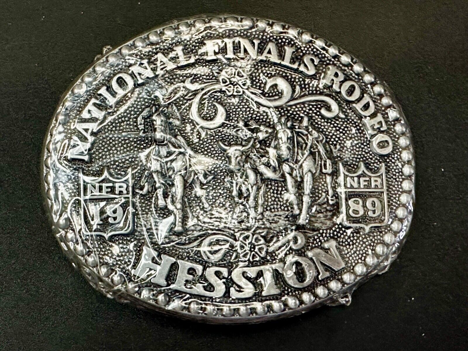 1989 Hesston National Finals Rodeo NFR NOS Collectors Adult Belt Buckle in wrap