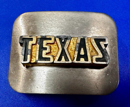 Texas - Gold & Black Colored Silver Tone Vintage Belt Buckle