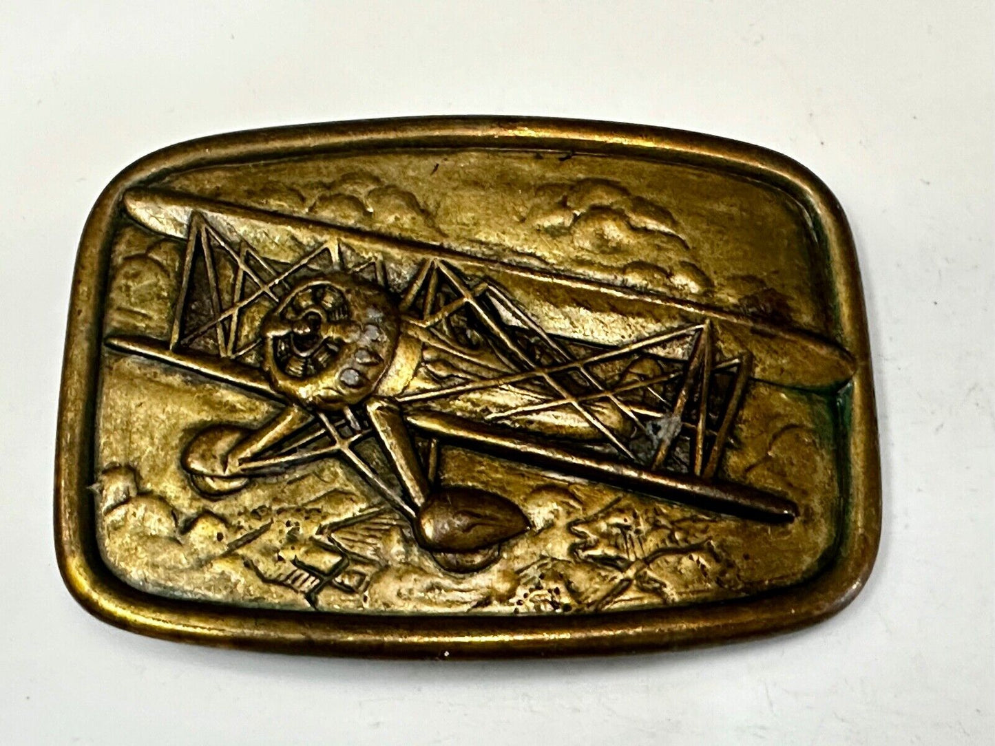 Airplane - Pilots Plane Bi_Wing Avon Vintage 1985 Flying Americana Belt Buckle