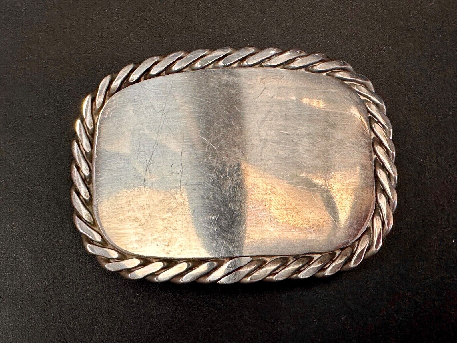 Artisan silver color belt buckle for craft project / wear - Thick rope boarder