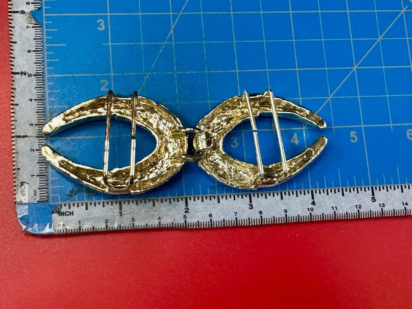 Two piece gold tone Horn Shape? interconnecting vintage belt buckle