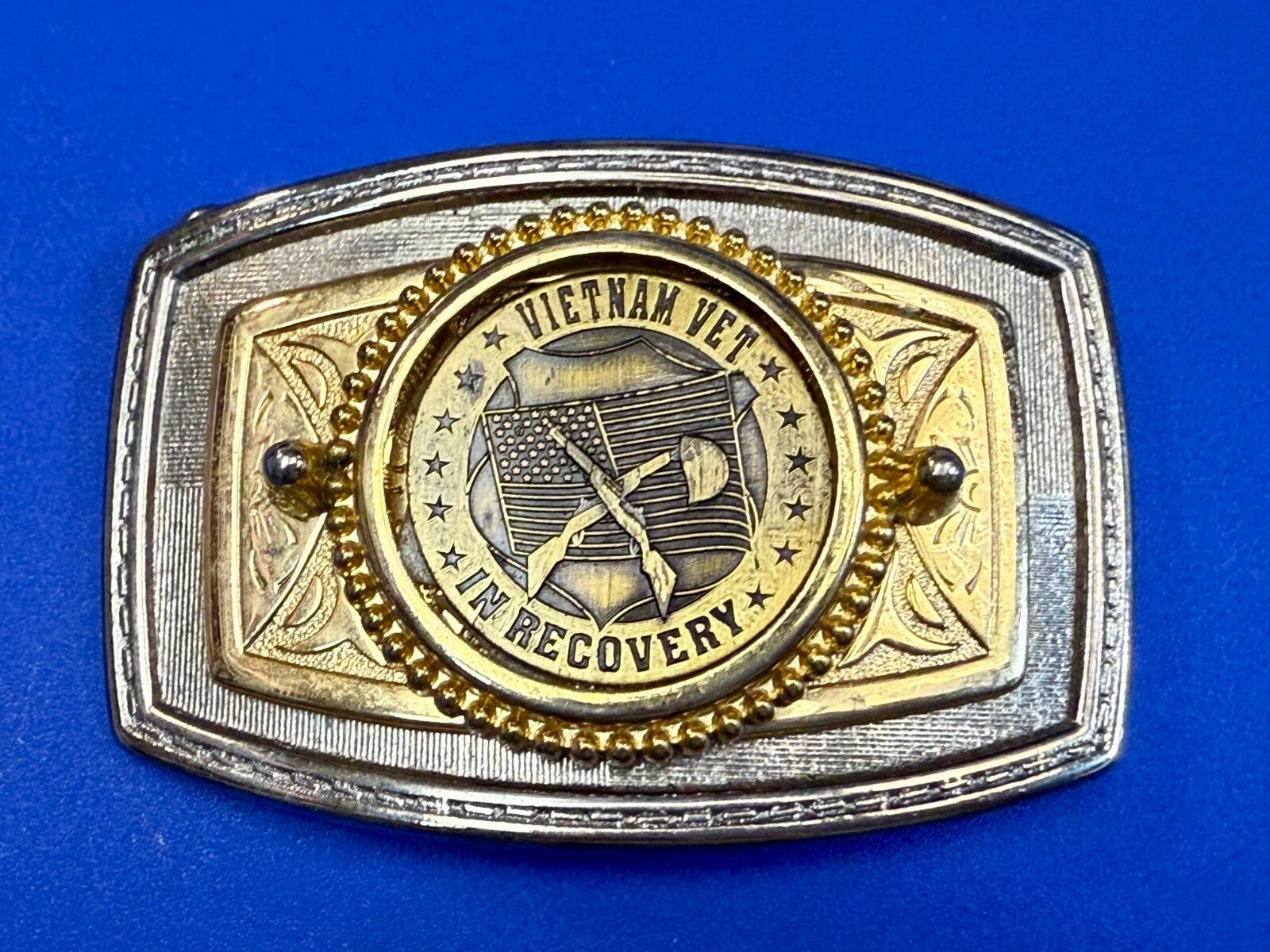 Vietnam Vet In Recovery Patriotic American Usa Gold Tone Belt Buckle
