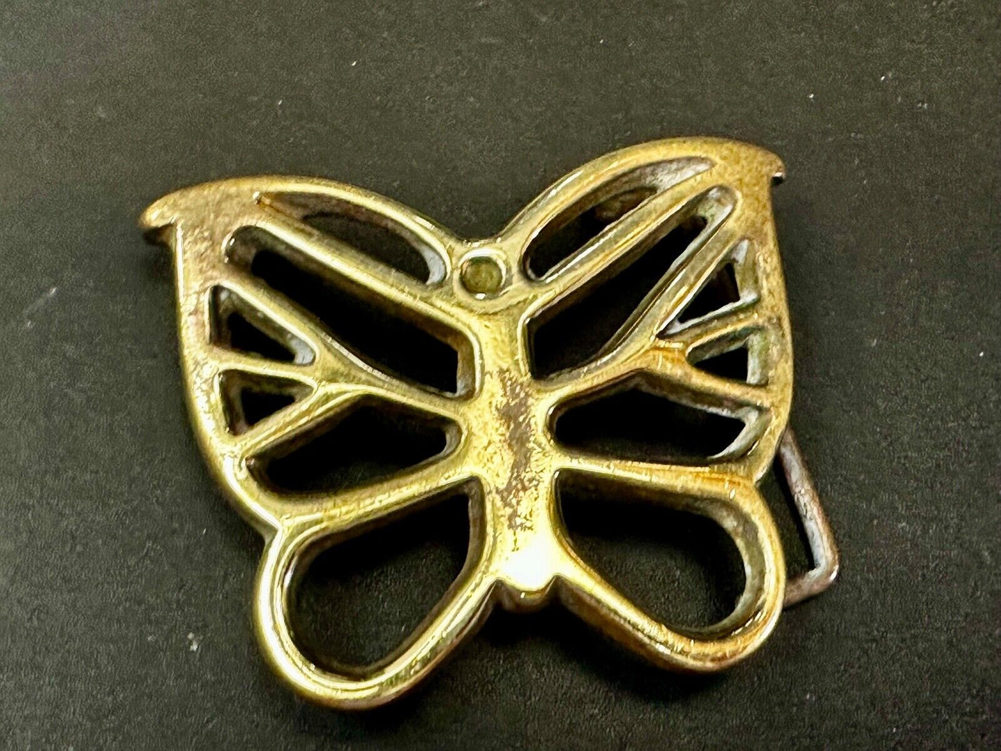 70s Butterfly Bug Insect Girl Kid Hippie Boho Animal Art Brass Vtg. Belt Buckle