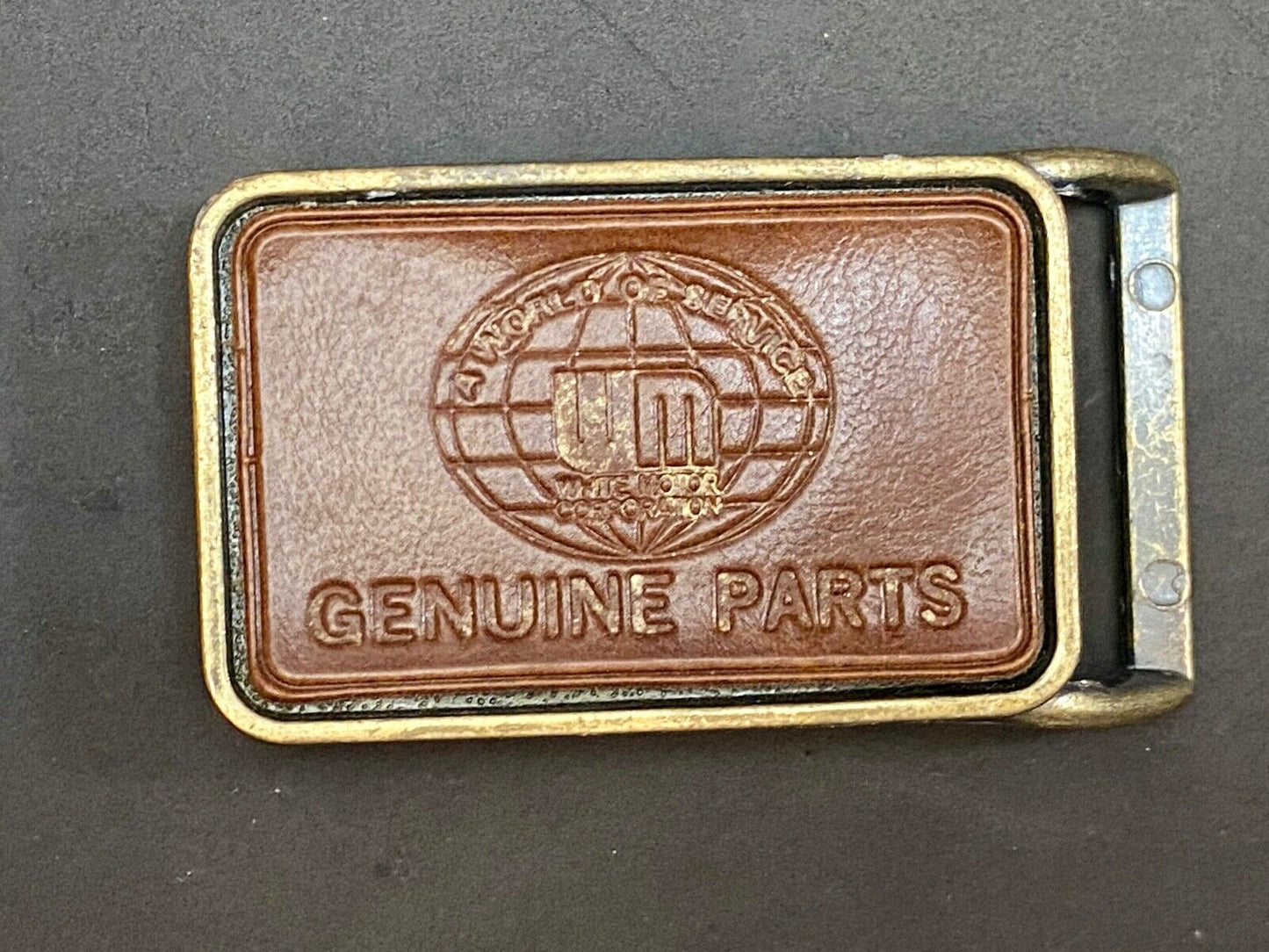 Um Genuine Parts Company Logo On Vintage Leather Belt Buckle 