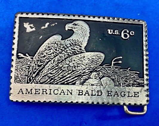 Vintage American Bald Eagle Postal Stamp Collectors Solid Pewter Belt Buckle 