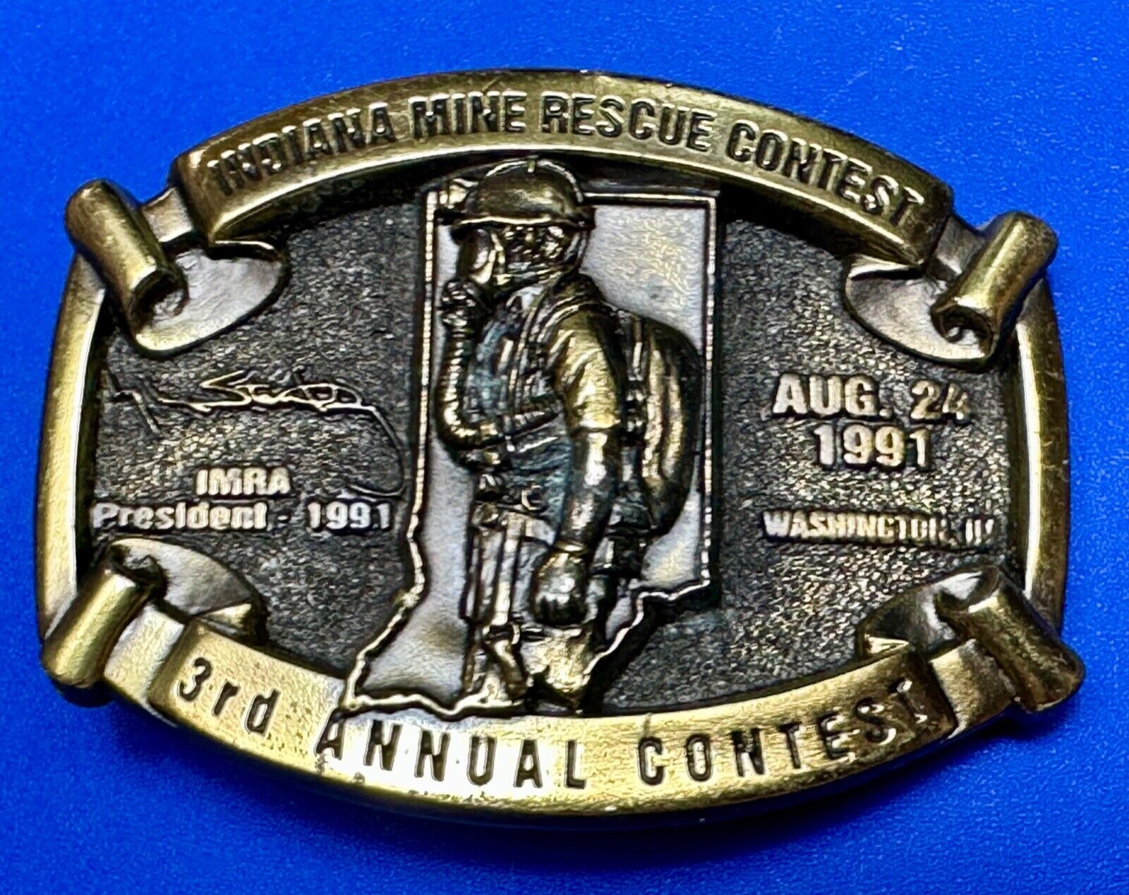 Vintage 1991 IRMA Indiana Mine Rescue Contest 3rd annual belt buckle