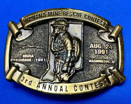 Vintage 1991 IRMA Indiana Mine Rescue Contest 3rd annual belt buckle