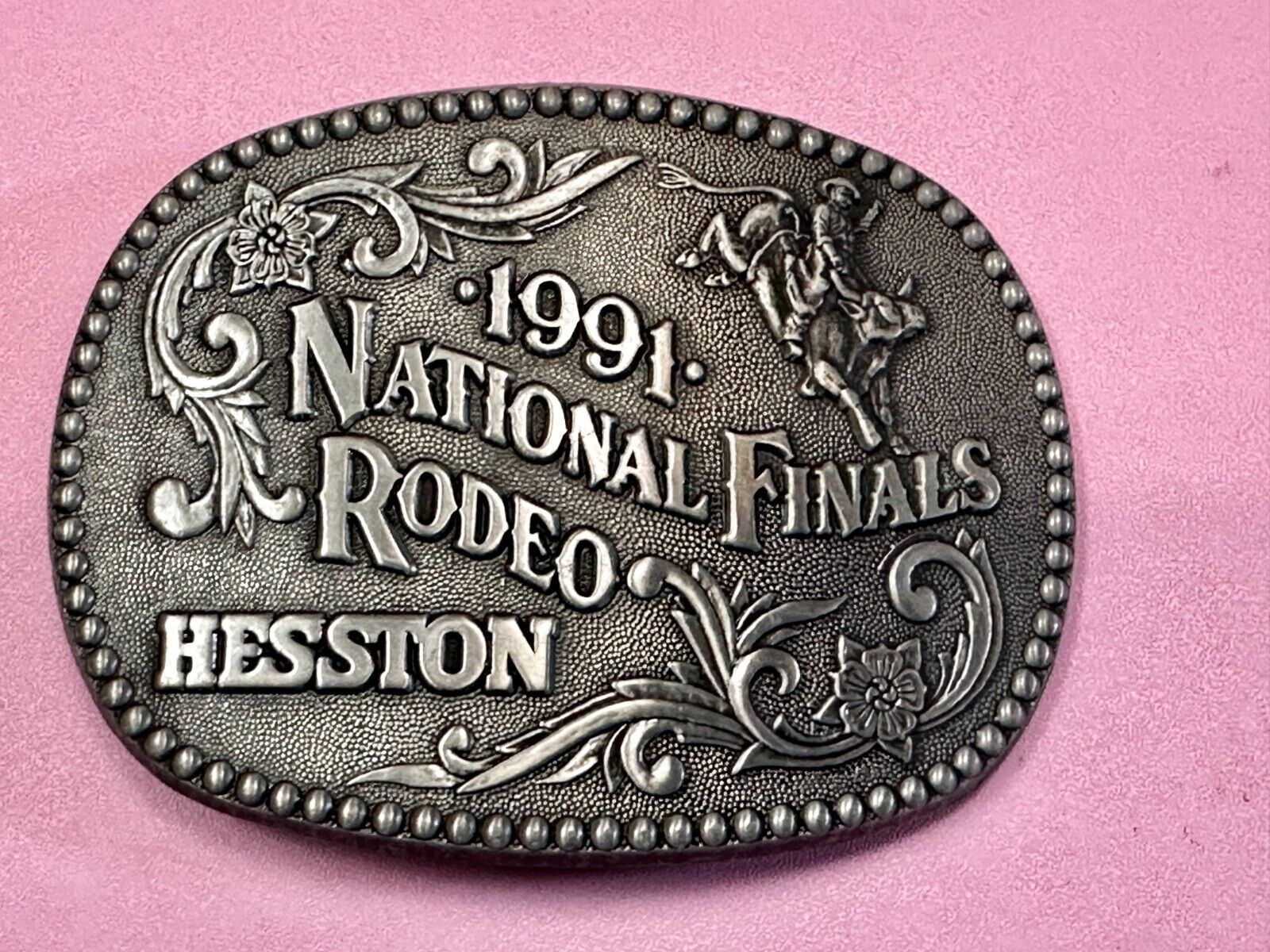 1991 ADM Hesston NFR National Finals Rodeo Cowboys Western Belt Buckle