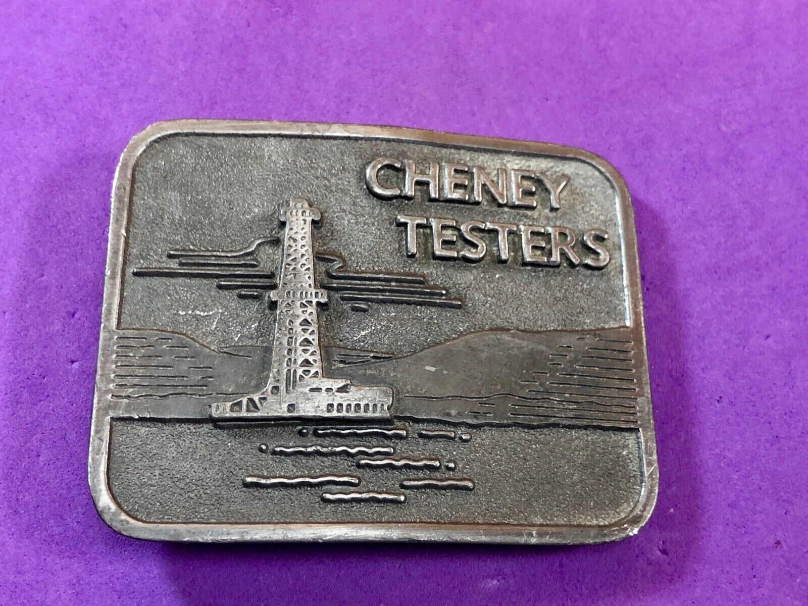 vintage Cheney Testers promo belt buckle -oil  rig , back flow monitor company 