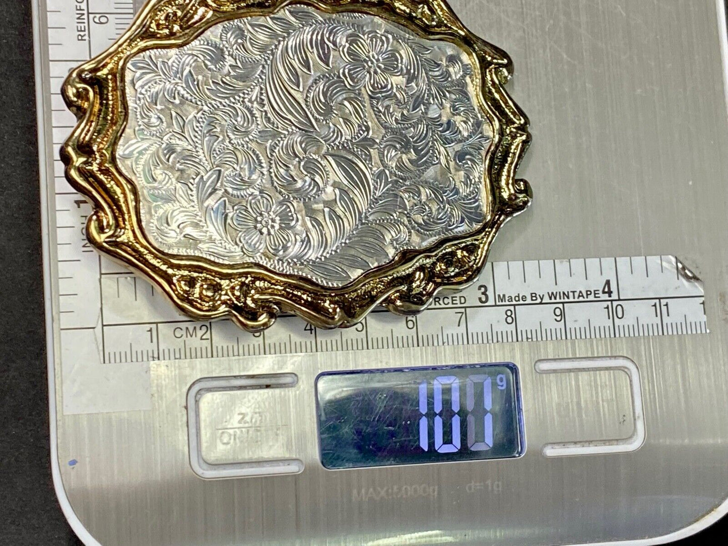 Unique Shape Western Belt Buckle Floral Design Western Cowboy Cowgirl Signed W