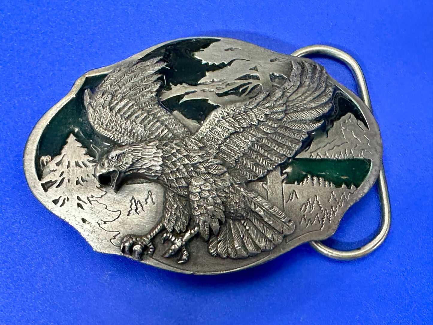 American Bald Eagle Flying Hunting Silver Tone 1989 Arroyo Grande Belt Buckle