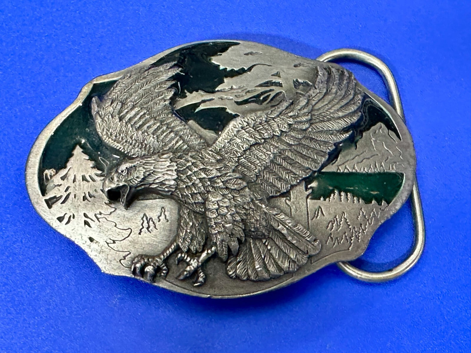 American Bald Eagle Flying Hunting Silver Tone 1989 Arroyo Grande Belt Buckle