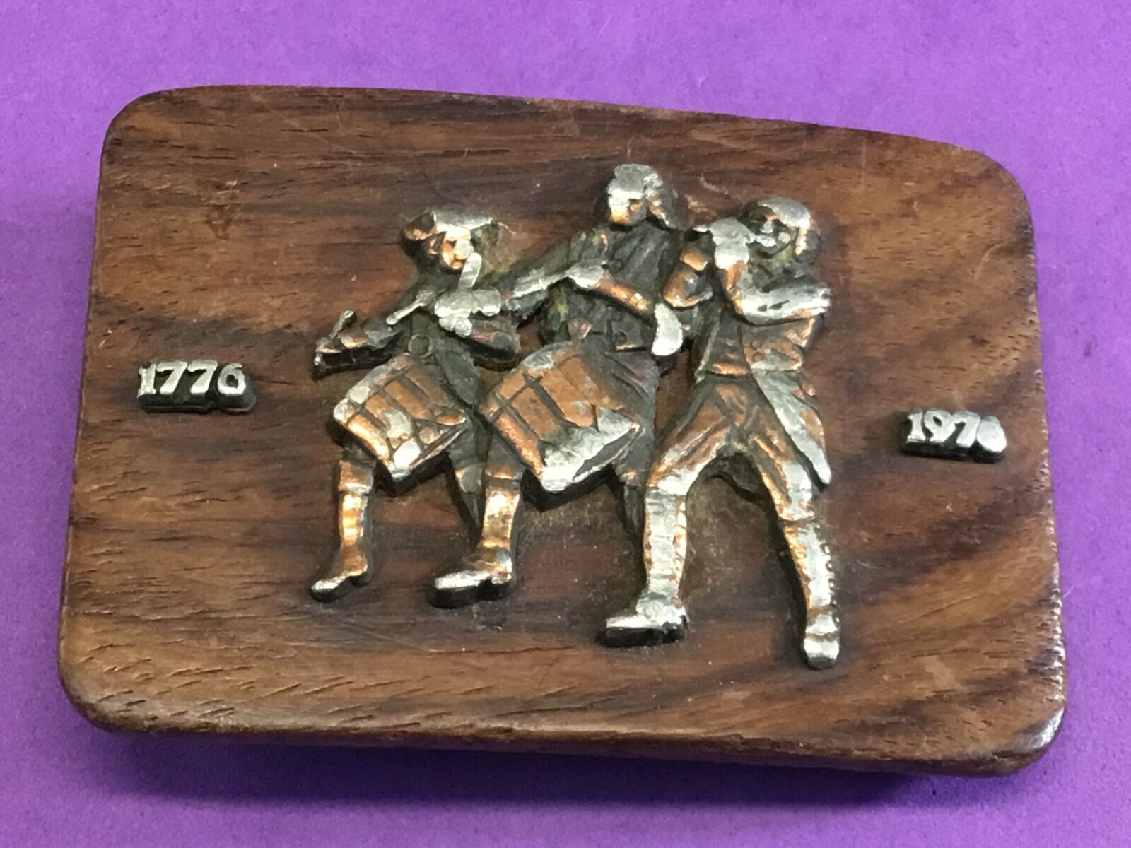 Bicentennial 1776-1976 American Fife & Drum Artisan Wood Belt Buckle