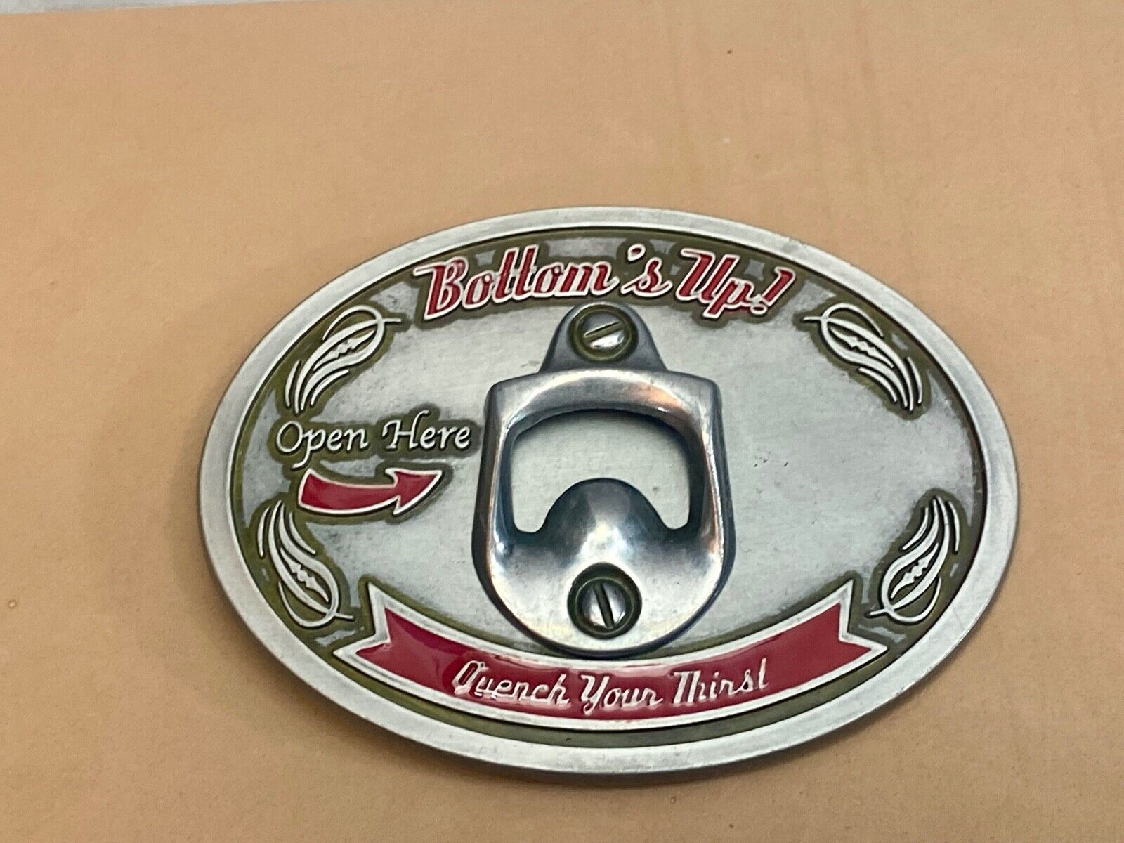 Vintage Bottle Opener Belt Buckle - Bottom's Up - Quench Your Thirst