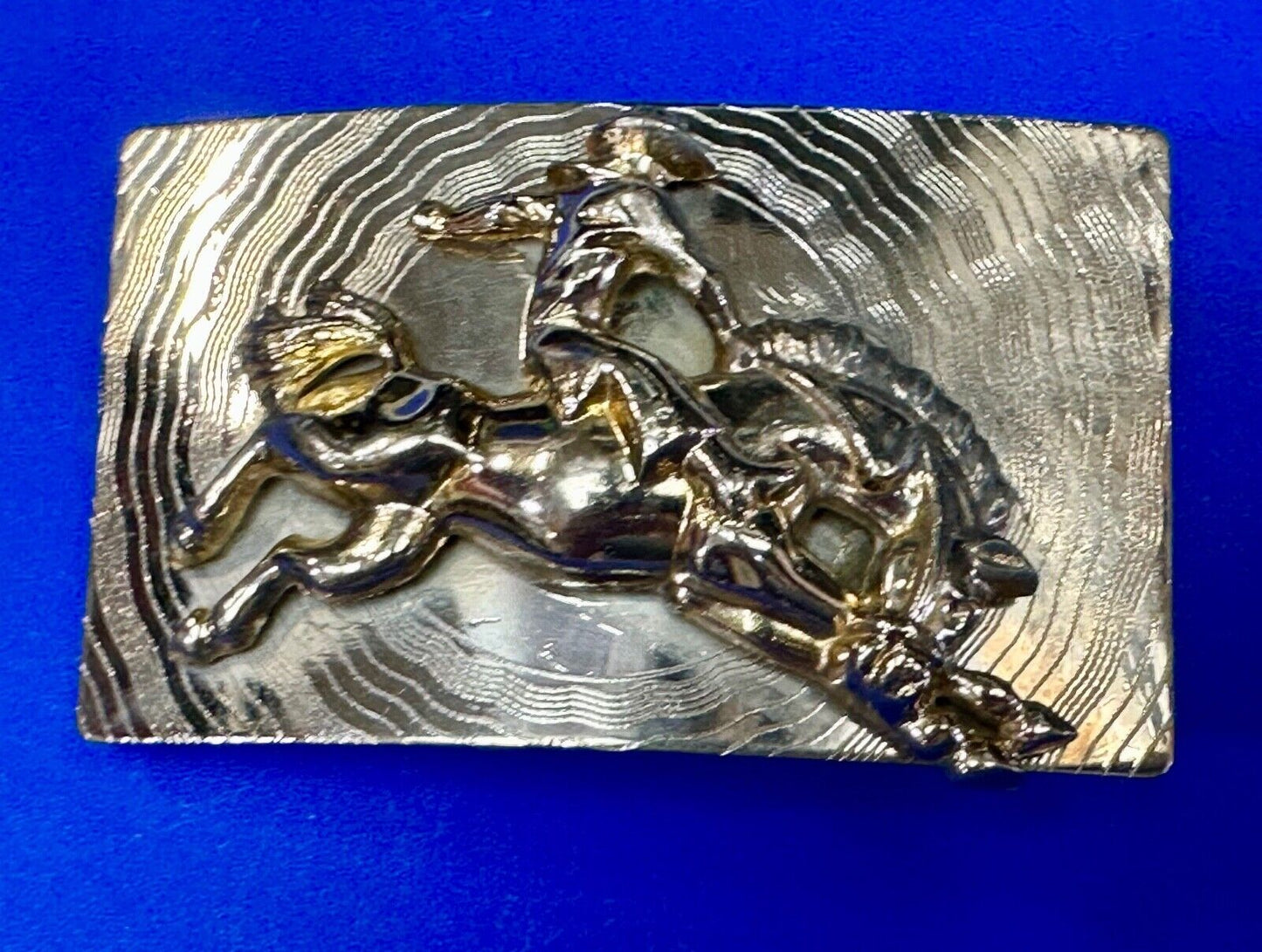 Trippy! Cowboy Saddle Bronc Horse Rider western Impact style belt buckle. - RARE