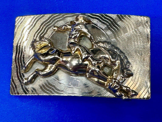 Trippy! Cowboy Saddle Bronc Horse Rider western Impact style belt buckle. - RARE
