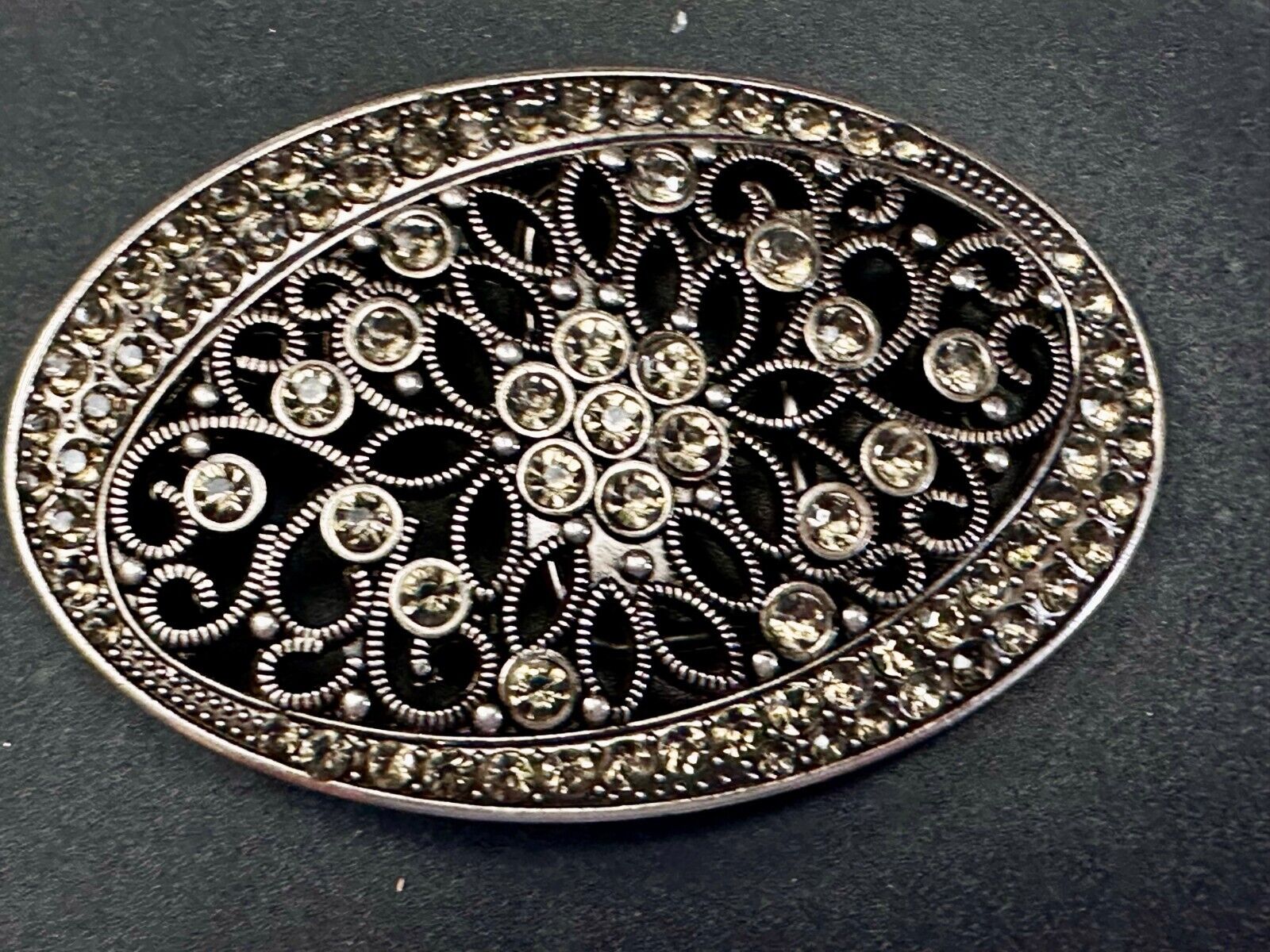 Beautiful Victorian Style Flower See Through Rhinestone Accented Belt Buckle