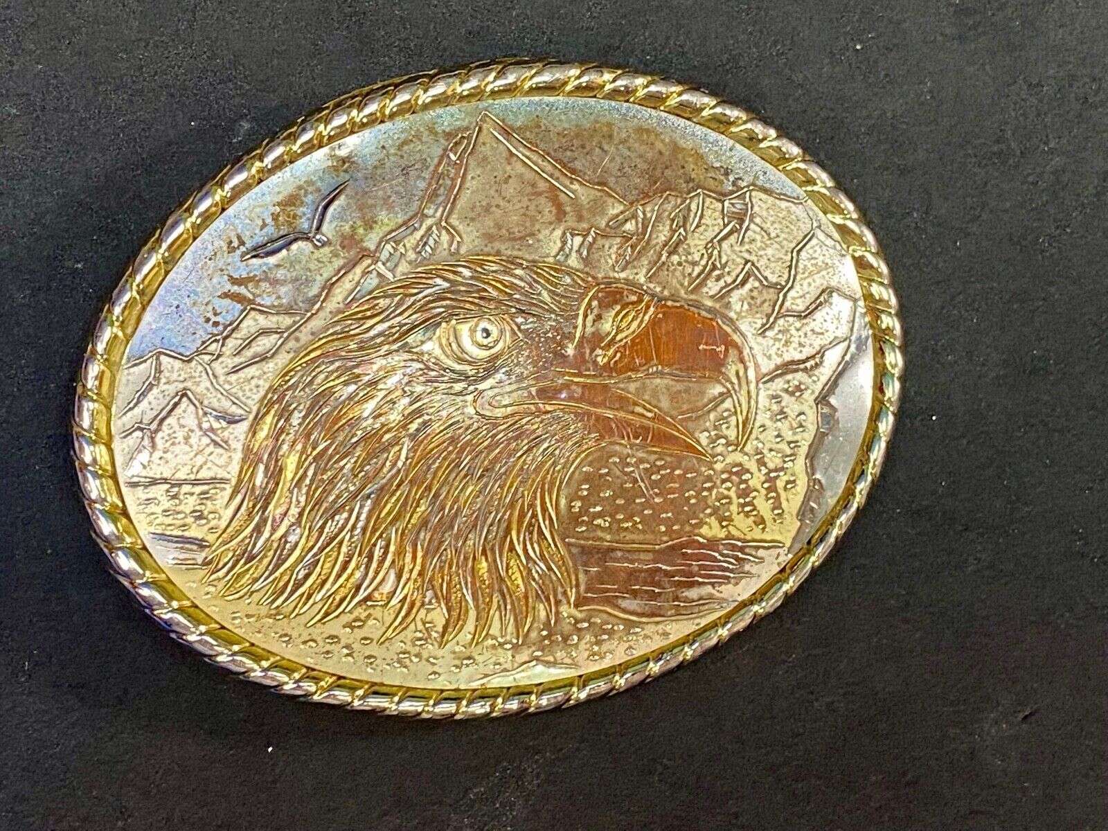 American Bald Eagle Patriotic Country Western Mixed Metal Belt Buckle Stamped W 