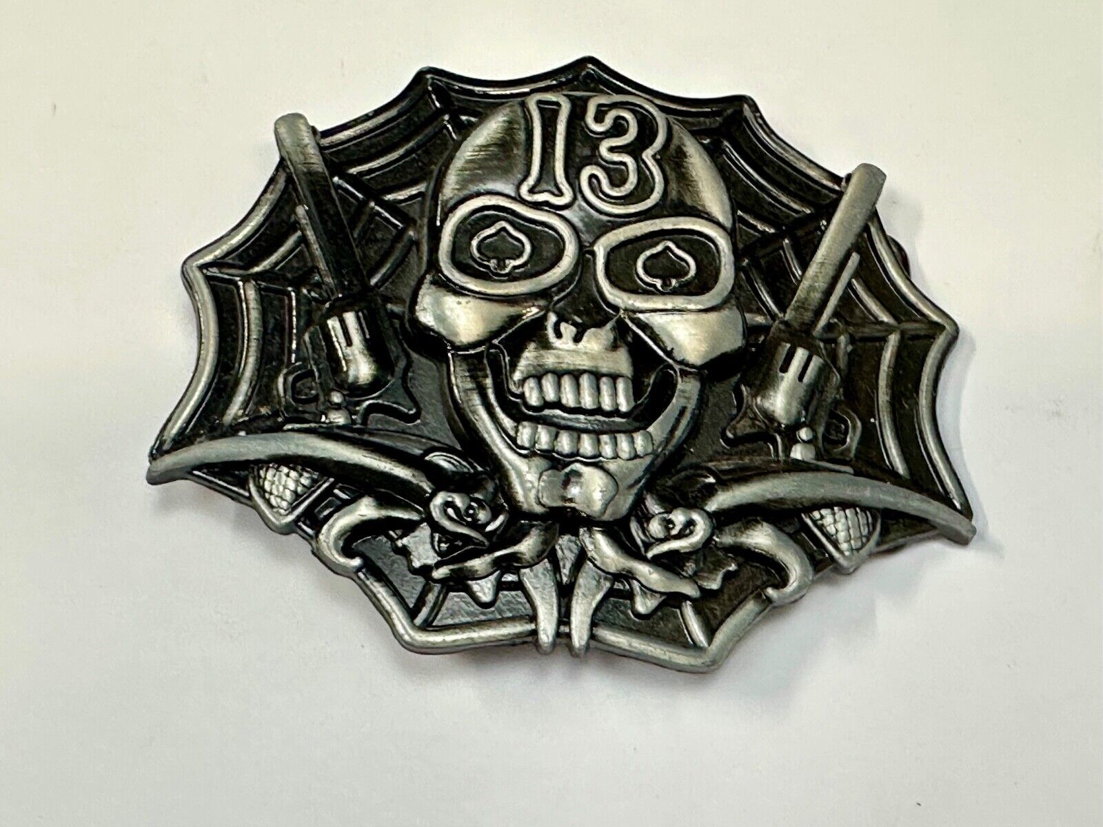 Vampire Skull with bat wings and number 13 metal belt buckle