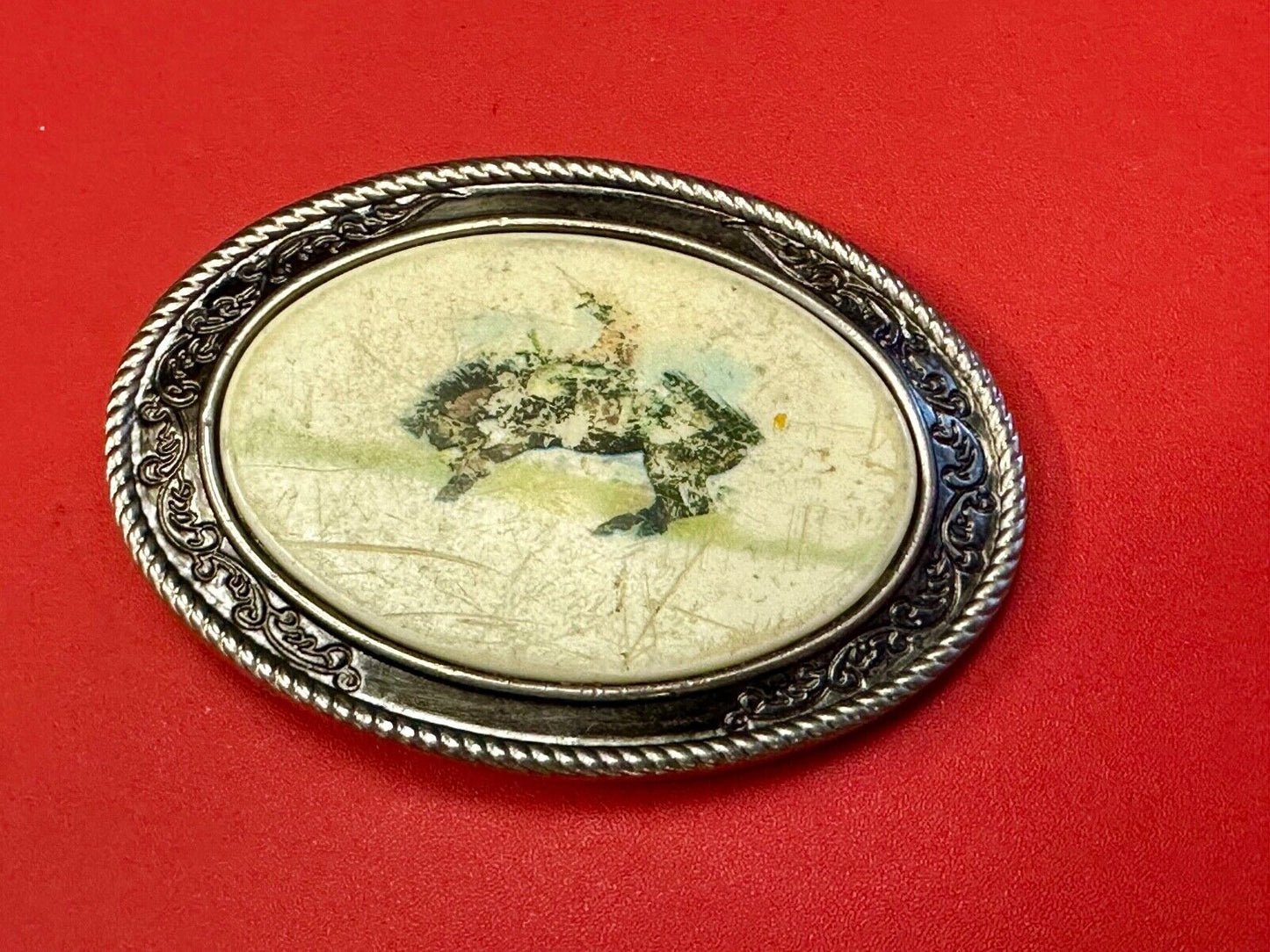 Used Faded End of the Trail picture Belt Buckle to restore of re-purpose