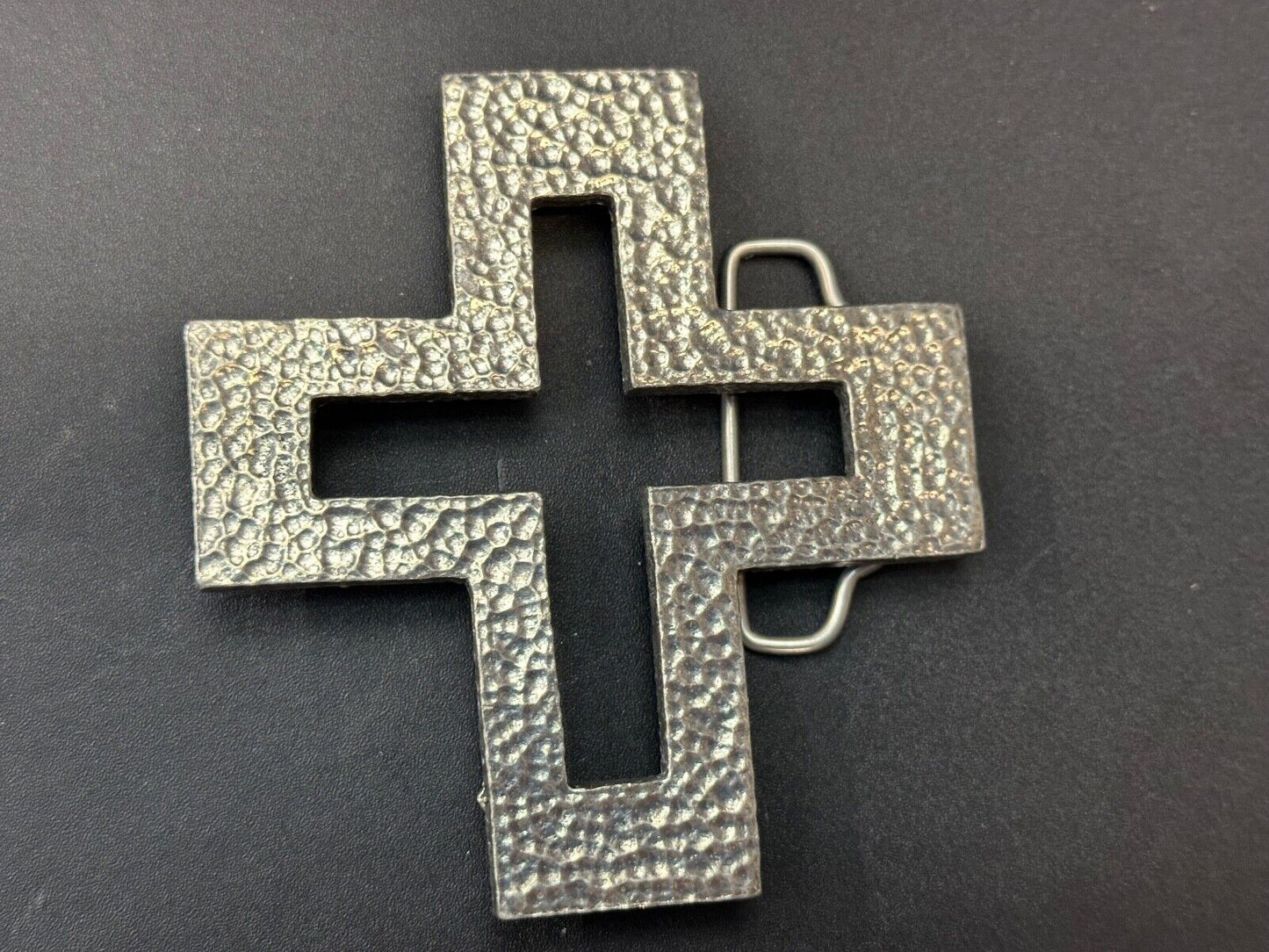 A.P.W. 2007 cross cutout silver tone belt buckle