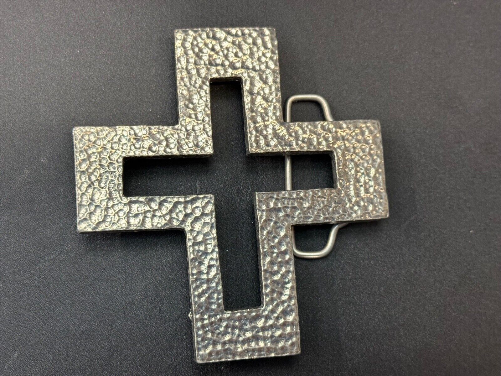 A.P.W. 2007 cross cutout silver tone belt buckle