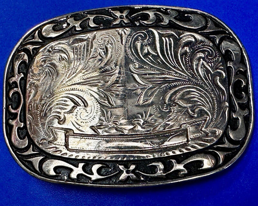 Vintage Blank Award Ribbon Scroll To Engrave Flower Swirl Design Belt Buckle