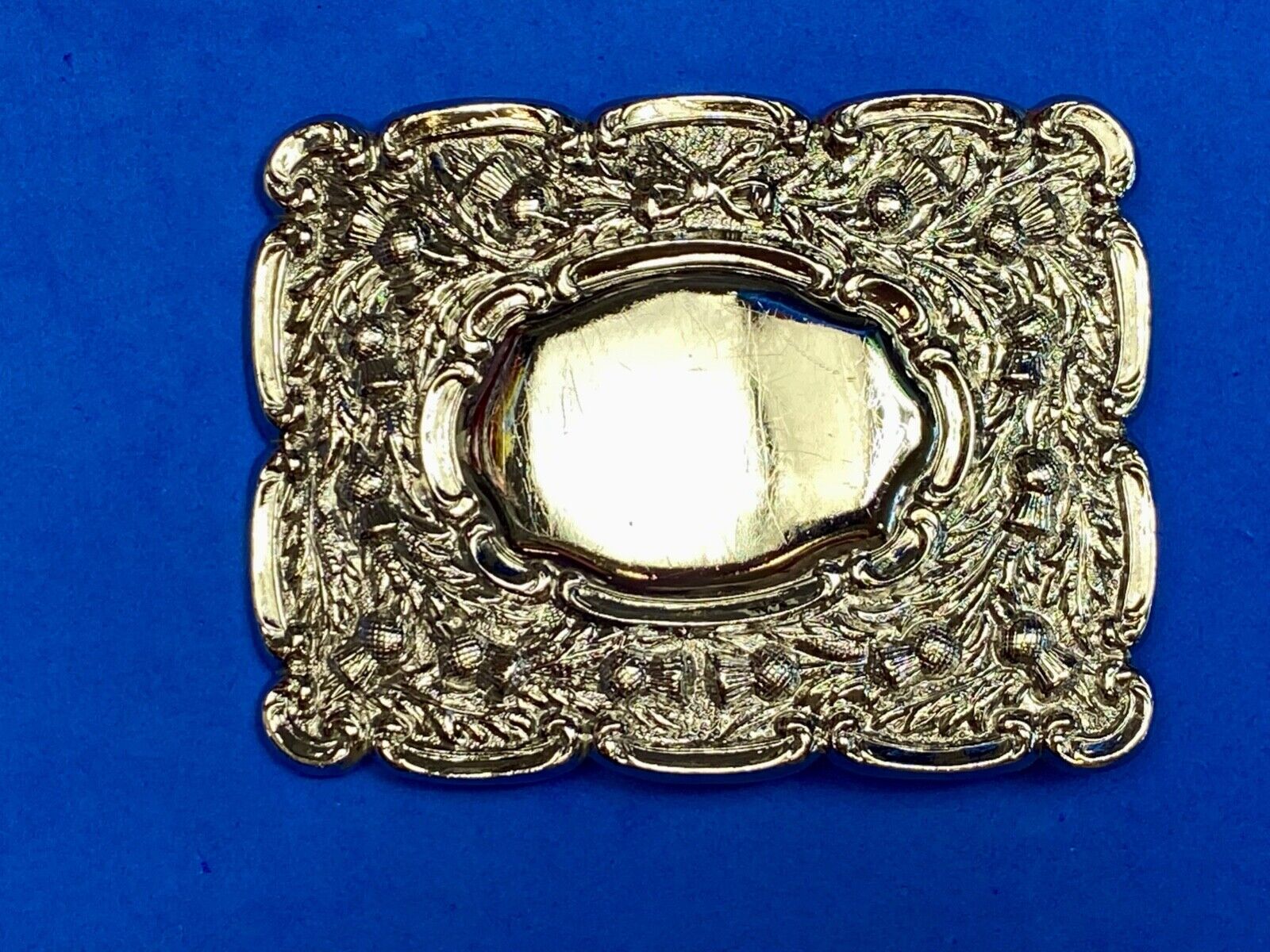 Beautiful ornate silver? Flower Swirl Made in GB Great Britain belt buckle