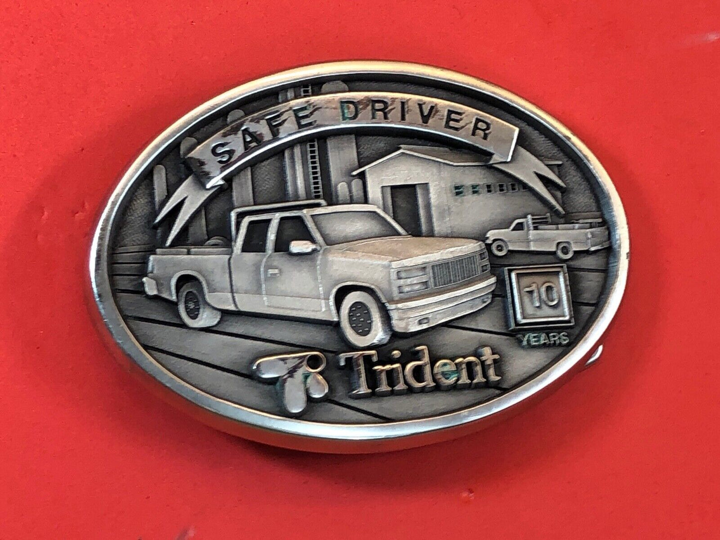 Trident Safe Driver 10 years promotional advertising solid brass belt buckle 