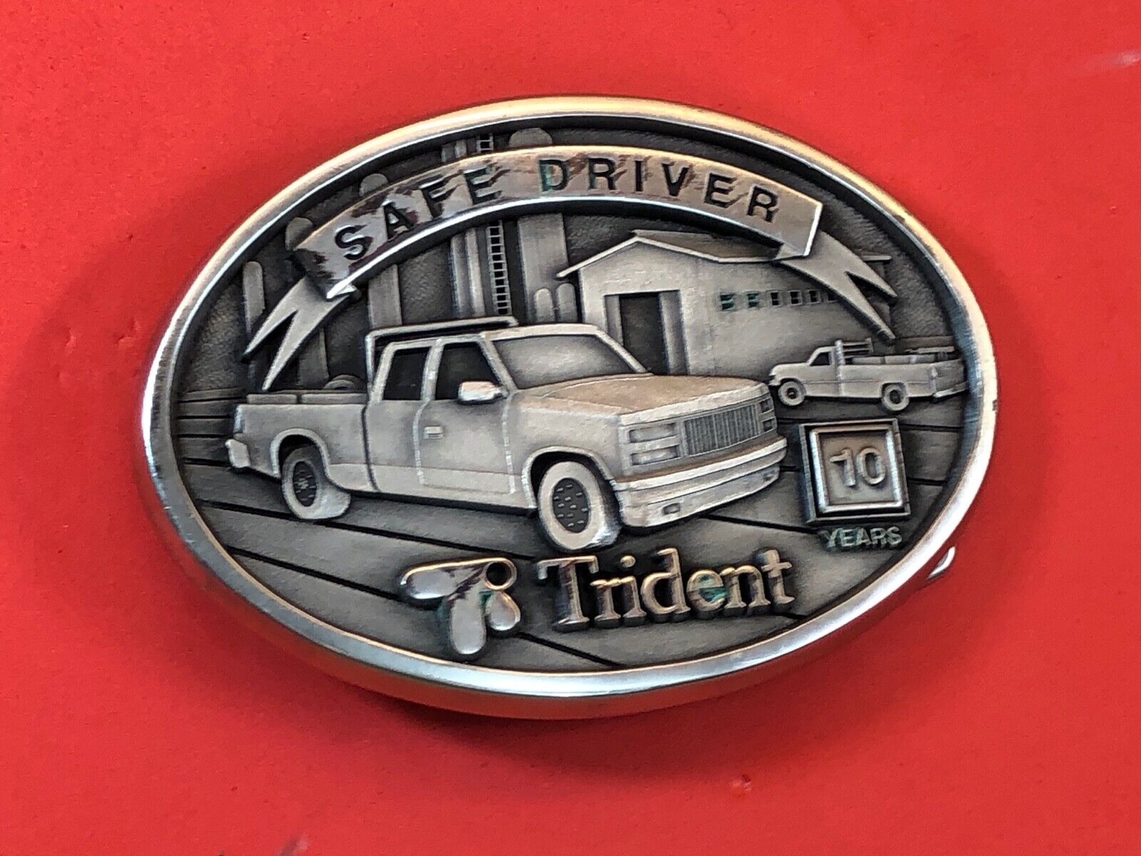 Trident Safe Driver 10 years promotional advertising solid brass belt buckle 