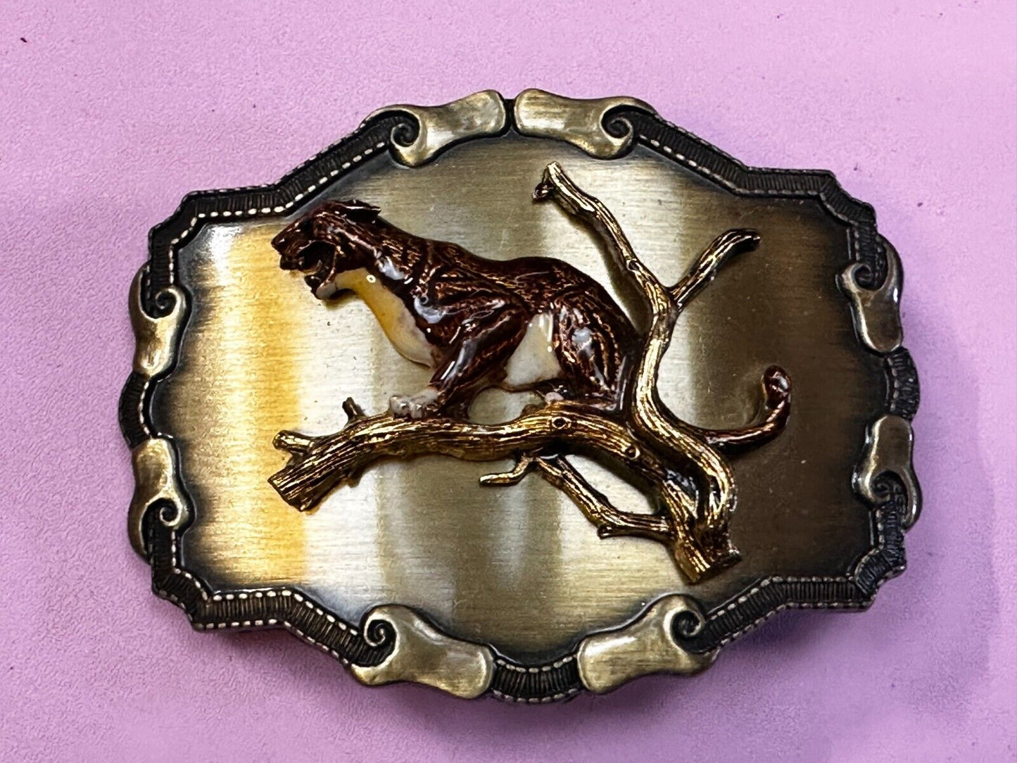 Angry Roaring Lion Tiger Cheetah In Tree Safari Animal Raintree Belt Buckle