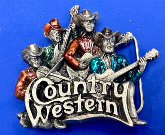 Vintage 1981 Enamel Country & Western Bergamot Brassworks Belt Buckle T-96
