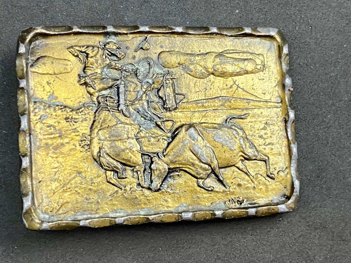 Vintage 1975 ADEZY 3-D Cowboy Western Rodeo Ranch Brass Belt Buckle