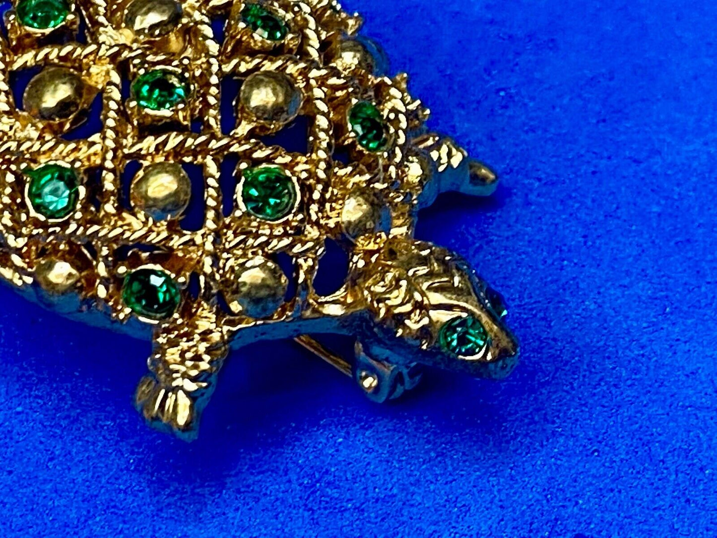 Turtle - Vintage Green Rhinestone Accented Gold Tone Brooch Pin by Allison Reed