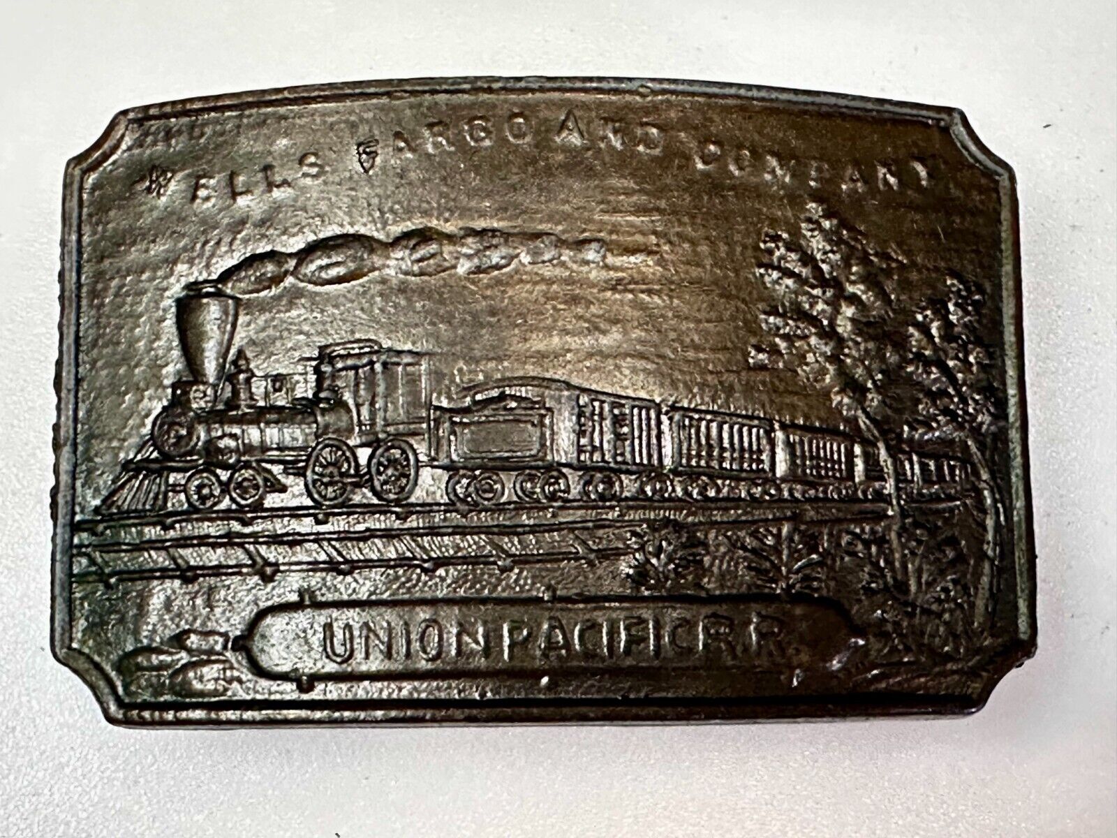 Union Pacific RR Wells Fargo & Co Train Steam Engine Locomotive Belt Buckle