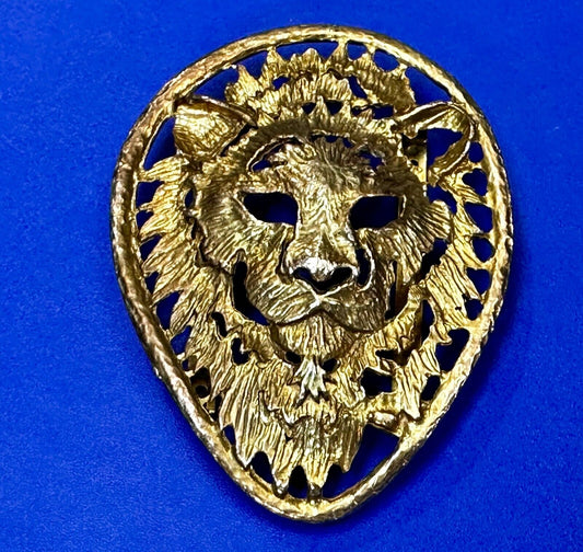 Beautiful Lion Tiger Head Vtg. Figural Cutout See Through Gold Tone Belt Buckle