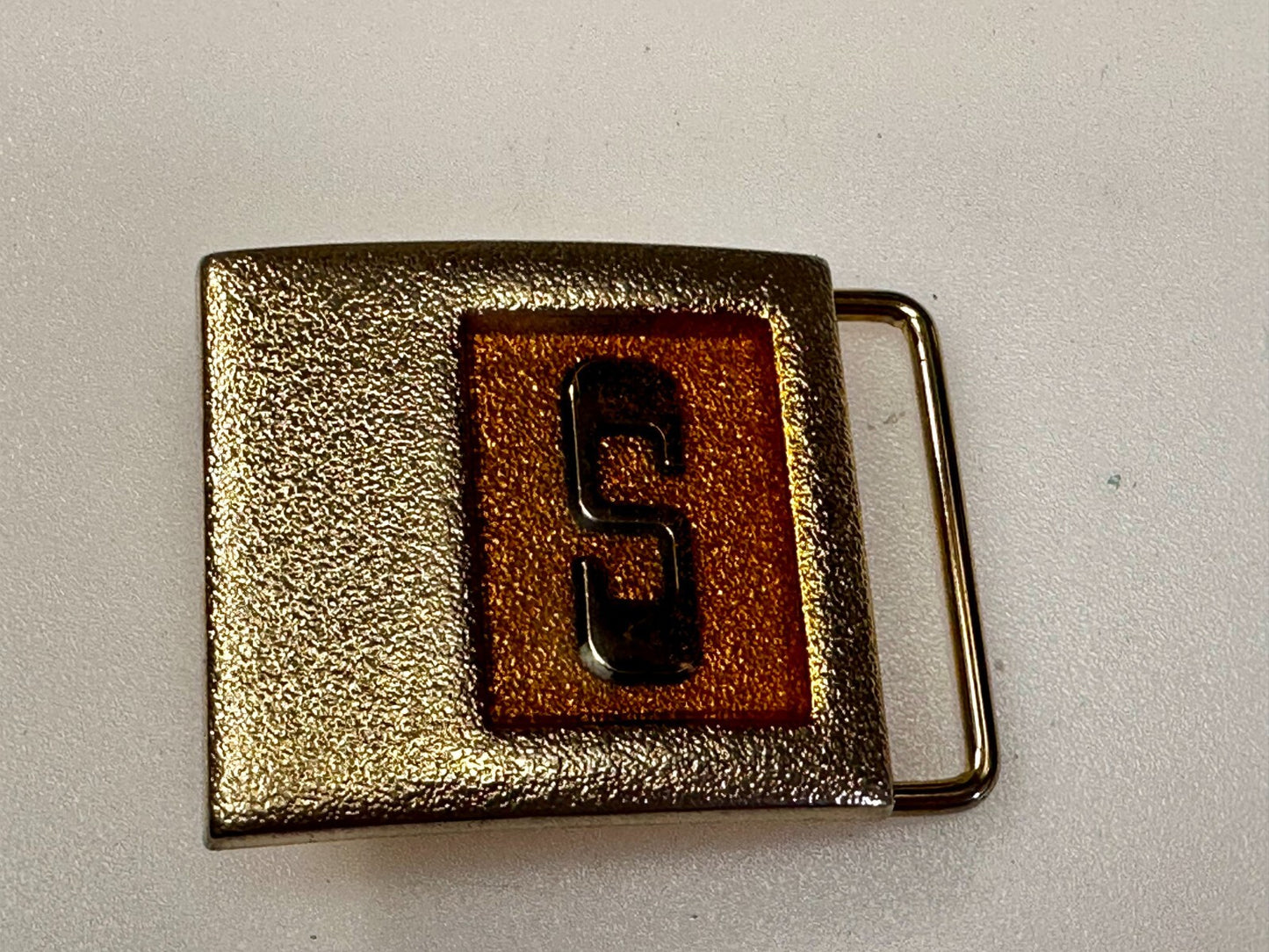 Vintage Initial Letter S Two Tone Monogram Metal Lee NY USA Belt Buckle